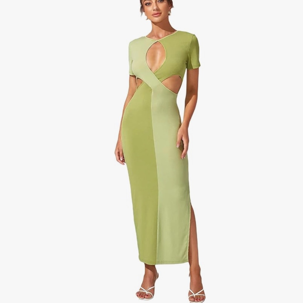 Two-Tone Green Maxi Dress